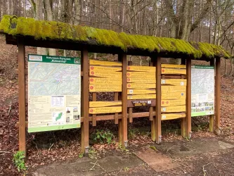 Wegweiser am Wanderparkplatz Rahnenhof
