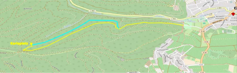 Kartenausschnitt v.Klingbachhalle bis z.Karlsplatz (© Pfälzerwald-Verein Klingenmünster)
