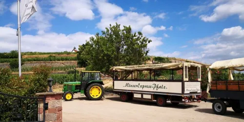 Planwagen auf dem Parkplatz Weingut Lang