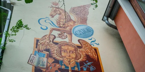 Wandbild Außenfassade Haus Catoir