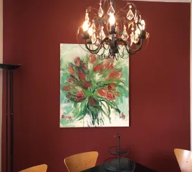 Wohnzimmer mit Tisch für sechs Personen