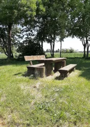 Auf der Grünfläche unter den Bäumen in Mörlheim (© Büro für Tourismus)