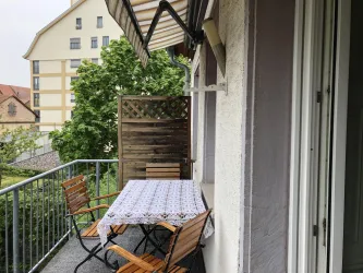 Balkon mit Blick auf Hafermagazin