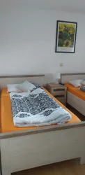 Schlafzimmer mit 2 Einzelbetten und TV