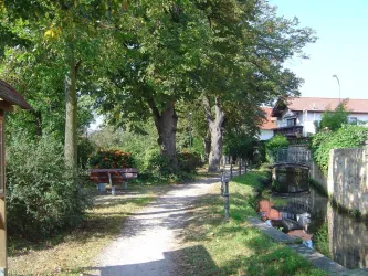 Bachlauf der Isenach mit Weg und Bäumen (© Archiv Urlaubsregion Freinsheim)