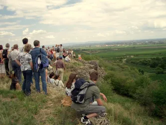 Felsenbergführung, Gäste auf einem Felsenplateau (© Urlaubsregion Freinsheim)