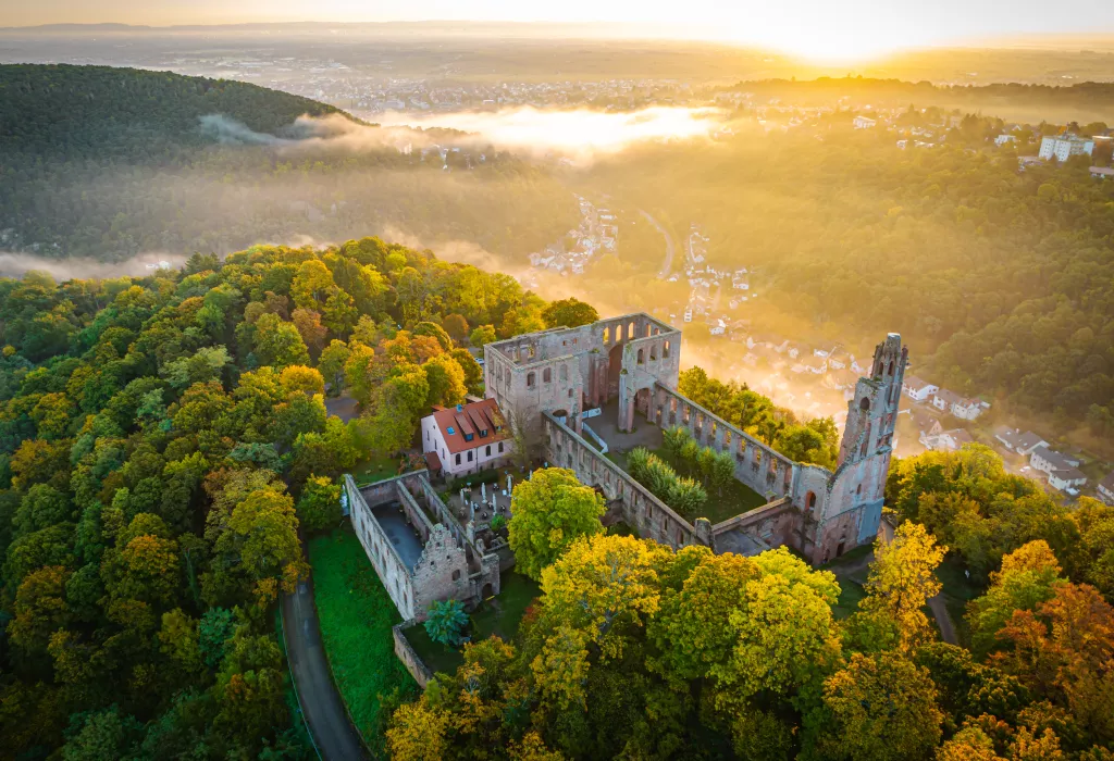 Blick auf die Klosterruine Limburg im Pfälzerwald