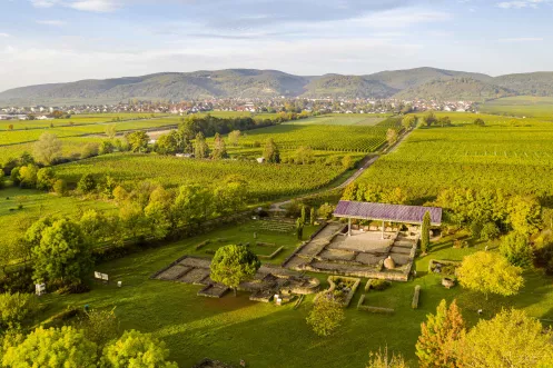 Blick auf den römischen Gutshof, villa rustica, beim Wachenheim