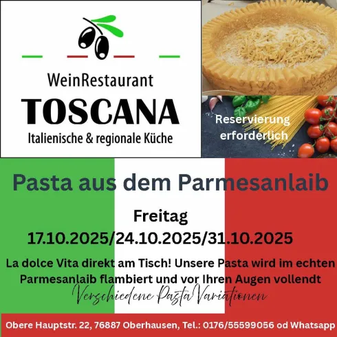 Flyer "Pasta aus dem Parmesanlaib" (© Weingut Vongerichten)