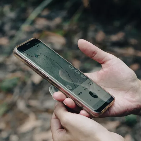 Hand, die ein Smartphone hält