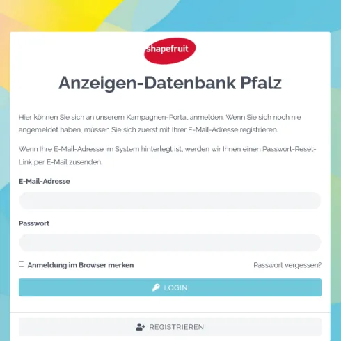 Screenshot Login-Maske Anzeigen-Datenbank Pfalz